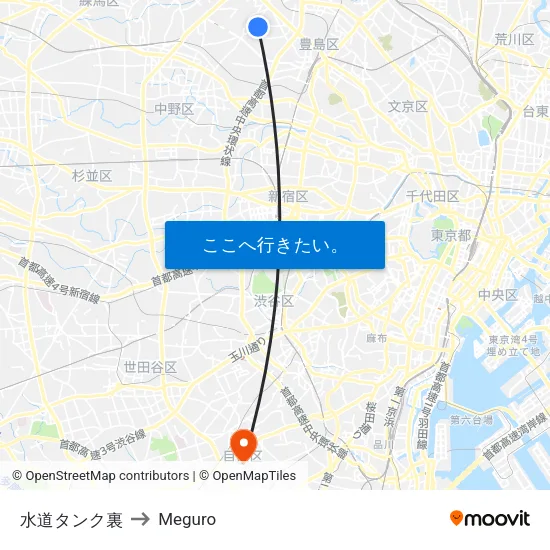 水道タンク裏 to Meguro map