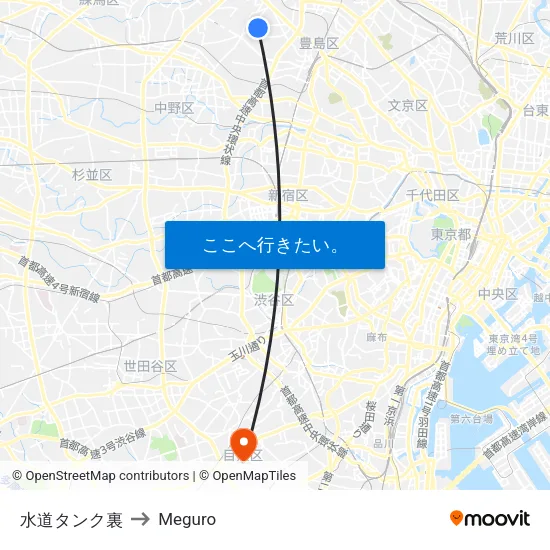 水道タンク裏 to Meguro map