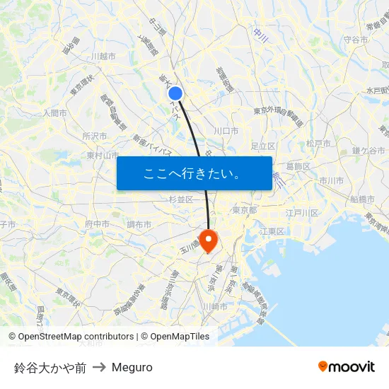 鈴谷大かや前 to Meguro map