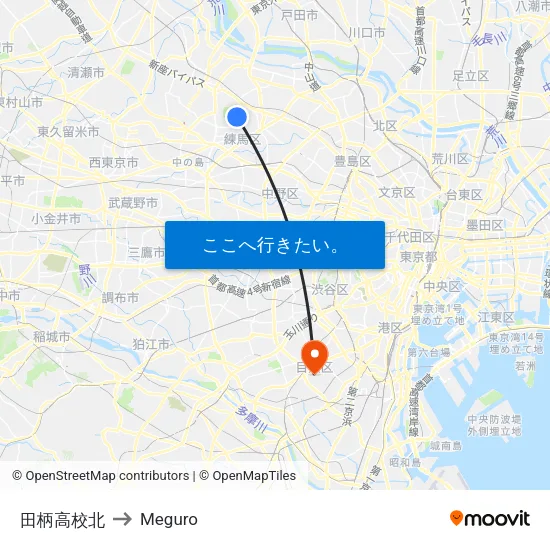 田柄高校北 to Meguro map