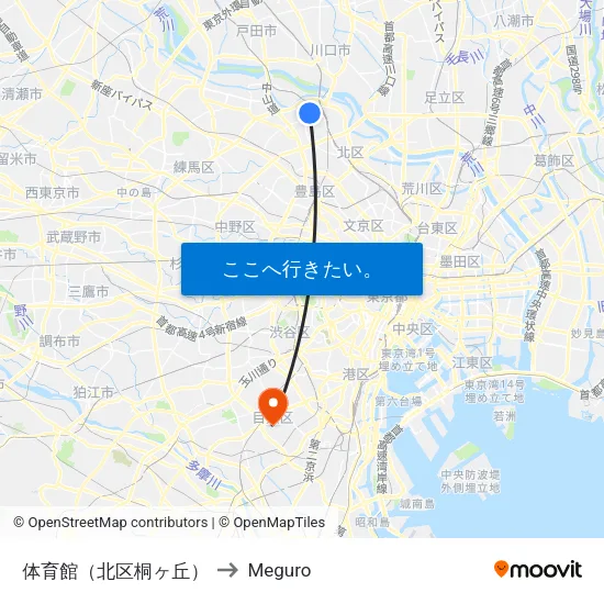 体育館（北区桐ヶ丘） to Meguro map
