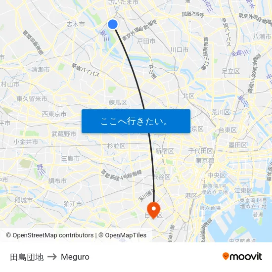 田島団地 to Meguro map