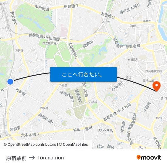 原宿駅前 to Toranomon map