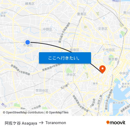 阿佐ケ谷 Asagaya to Toranomon map