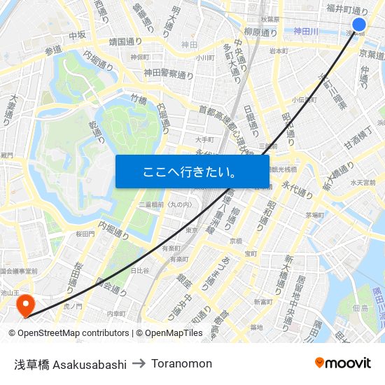 浅草橋 Asakusabashi to Toranomon map