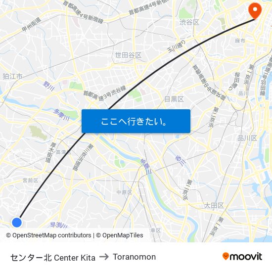 センター北 Center Kita to Toranomon map