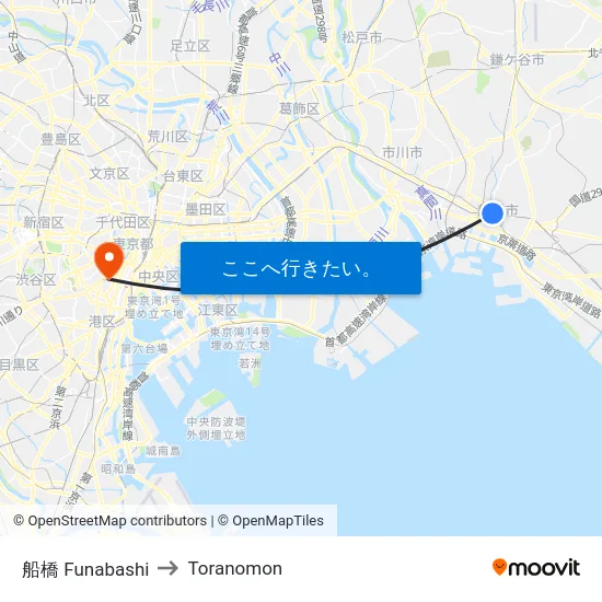 船橋 Funabashi to Toranomon map