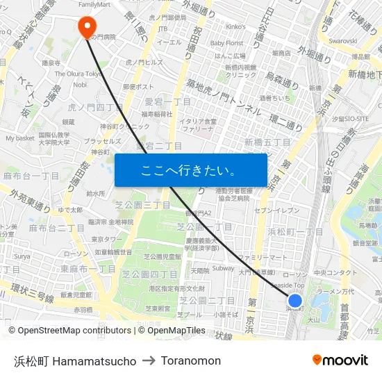 浜松町 Hamamatsucho to Toranomon map