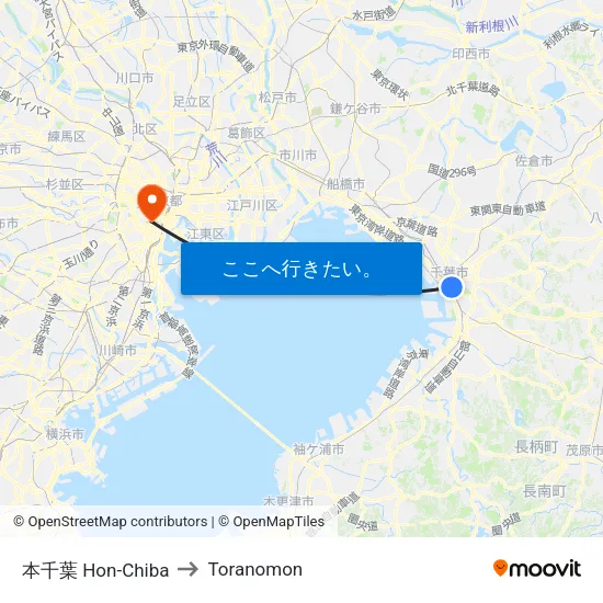 本千葉 Hon-Chiba to Toranomon map