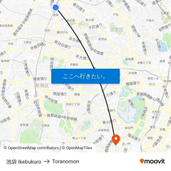 池袋 Ikebukuro to Toranomon map