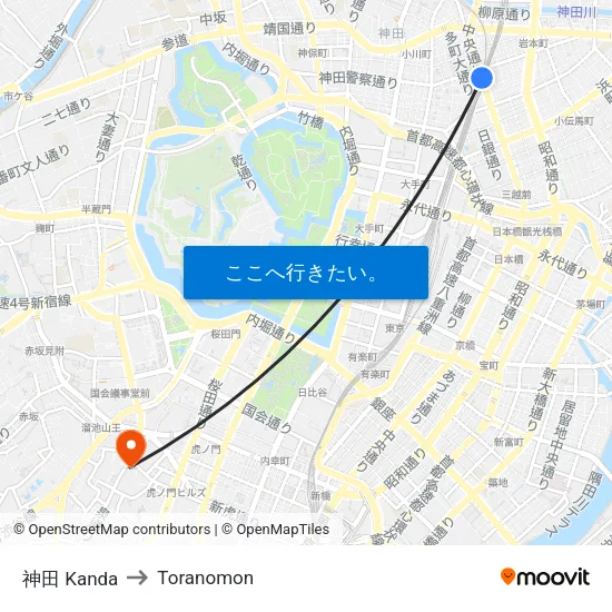 神田 Kanda to Toranomon map