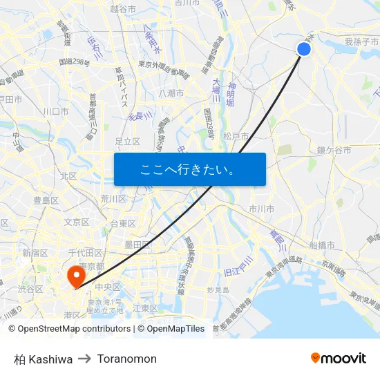 柏 Kashiwa to Toranomon map