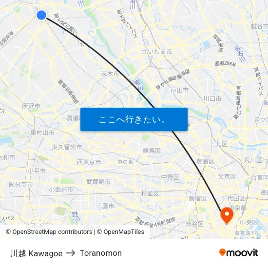 川越 Kawagoe to Toranomon map