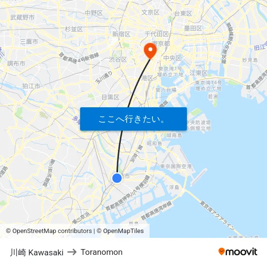 川崎 Kawasaki to Toranomon map