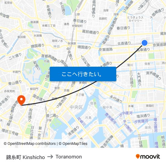 錦糸町 Kinshicho to Toranomon map