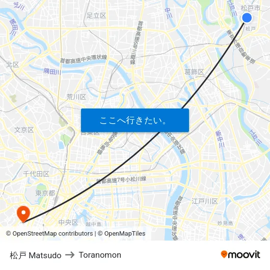 松戸 Matsudo to Toranomon map