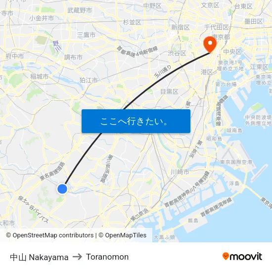 中山 Nakayama to Toranomon map