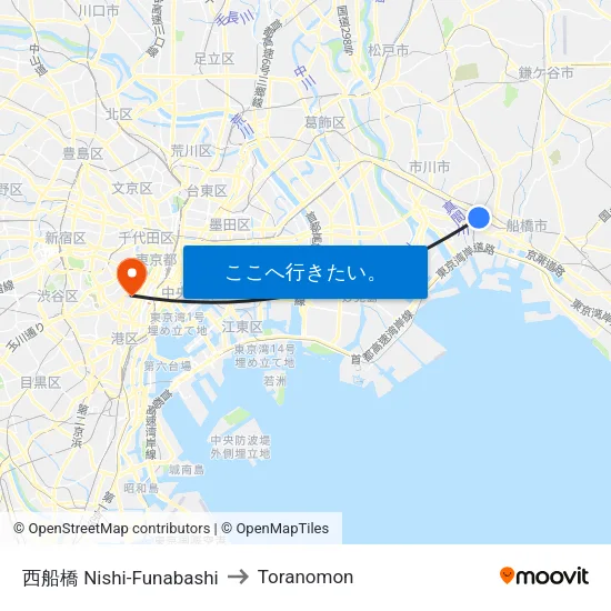 西船橋 Nishi-Funabashi to Toranomon map