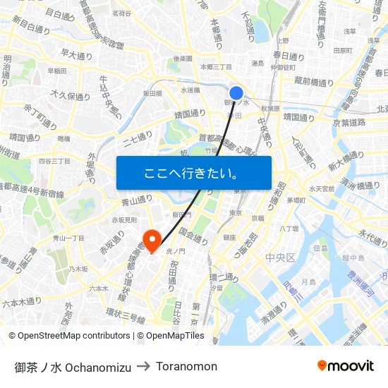 御茶ノ水 Ochanomizu to Toranomon map