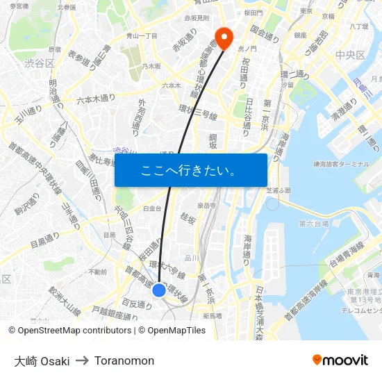 大崎 Osaki to Toranomon map