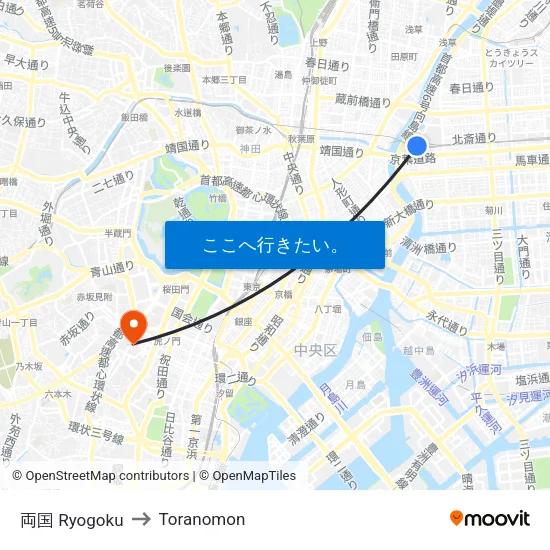 両国 Ryogoku to Toranomon map