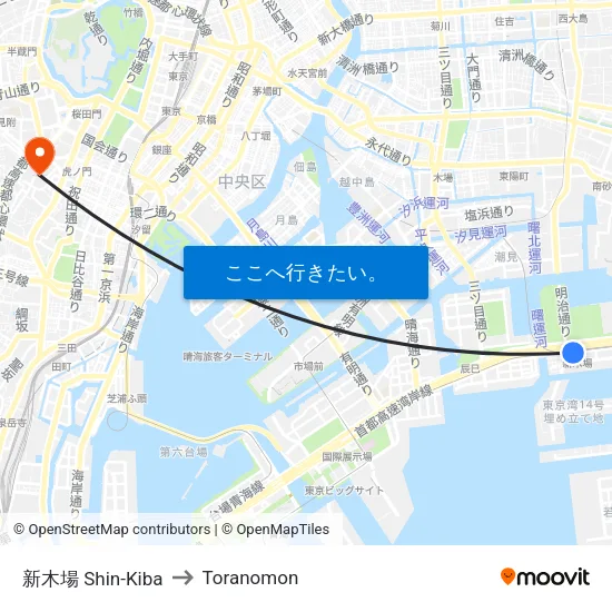 新木場 Shin-Kiba to Toranomon map
