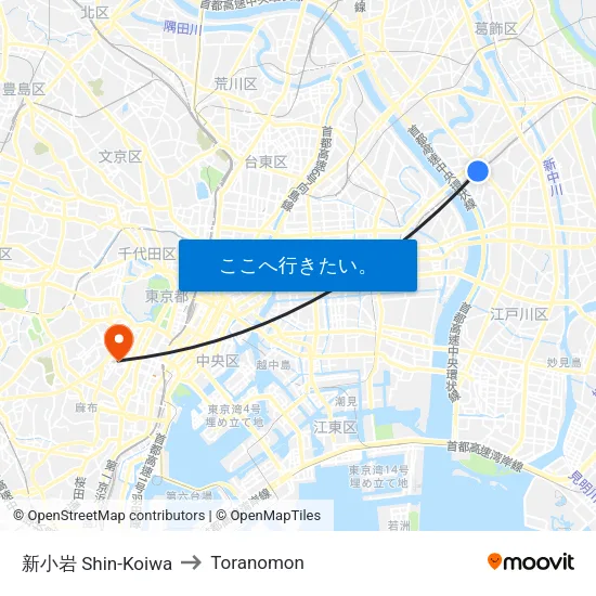 新小岩 Shin-Koiwa to Toranomon map