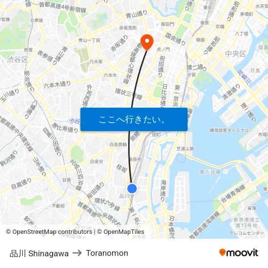 品川 Shinagawa to Toranomon map