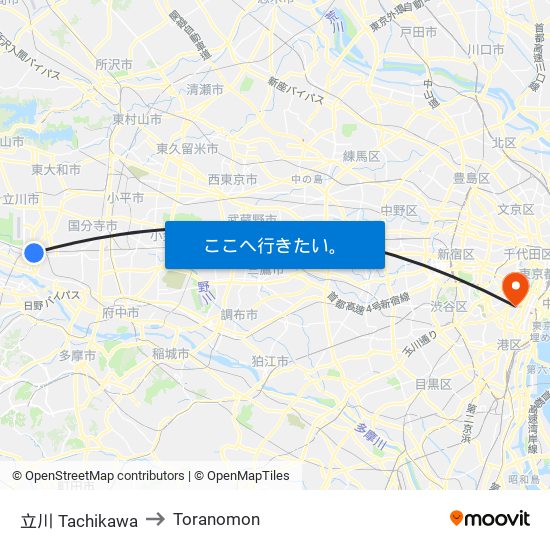 立川 Tachikawa to Toranomon map