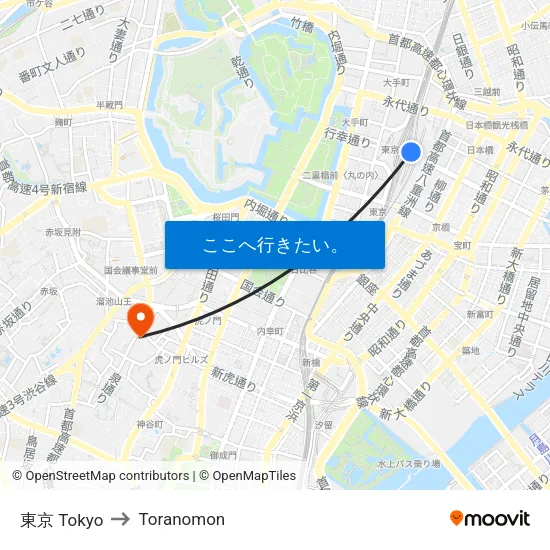 東京 Tokyo to Toranomon map