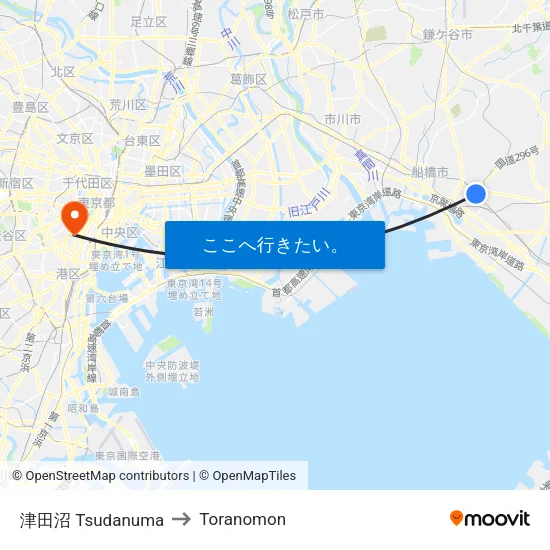 津田沼 Tsudanuma to Toranomon map