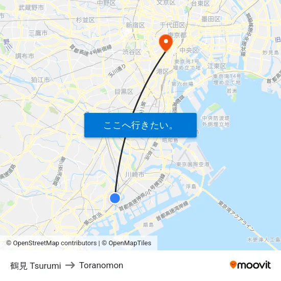鶴見 Tsurumi to Toranomon map