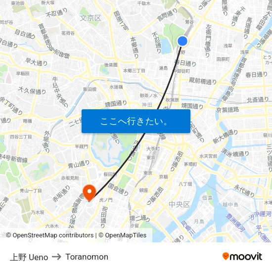 上野 Ueno to Toranomon map