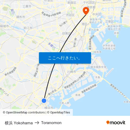 横浜 Yokohama to Toranomon map