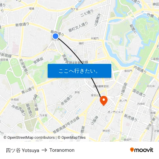 四ツ谷 Yotsuya to Toranomon map