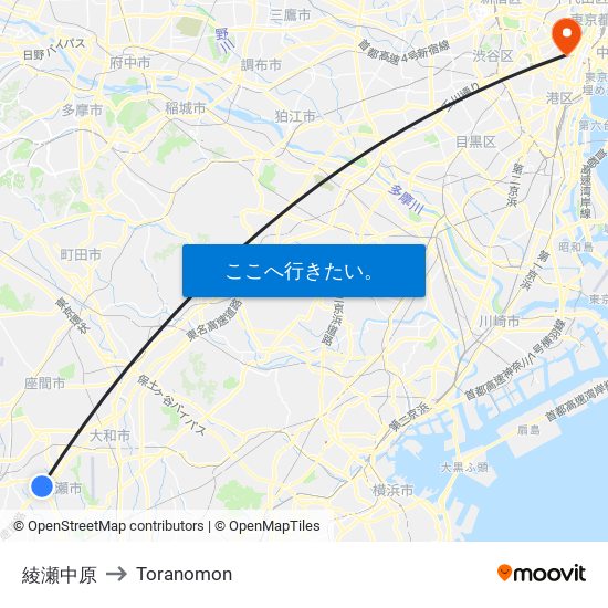 綾瀬中原 to Toranomon map