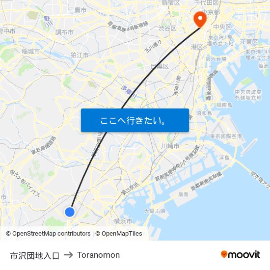 市沢団地入口 to Toranomon map
