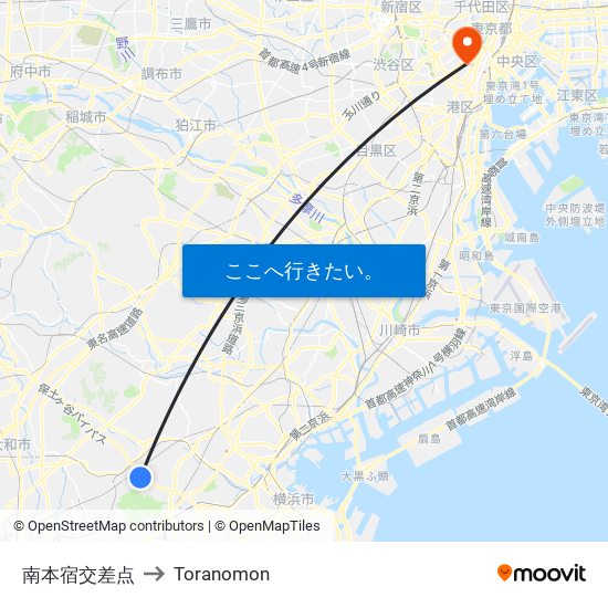 南本宿交差点 to Toranomon map