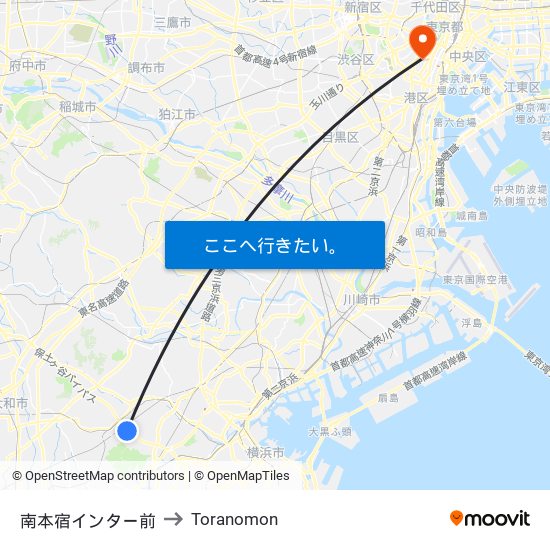 南本宿インター前 to Toranomon map
