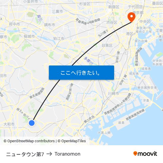 ニュータウン第7 to Toranomon map