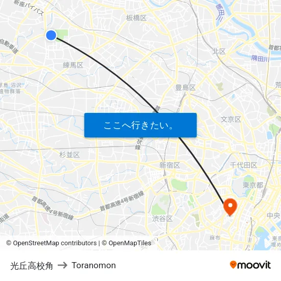 光丘高校角 to Toranomon map