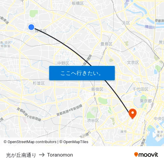 光が丘南通り to Toranomon map