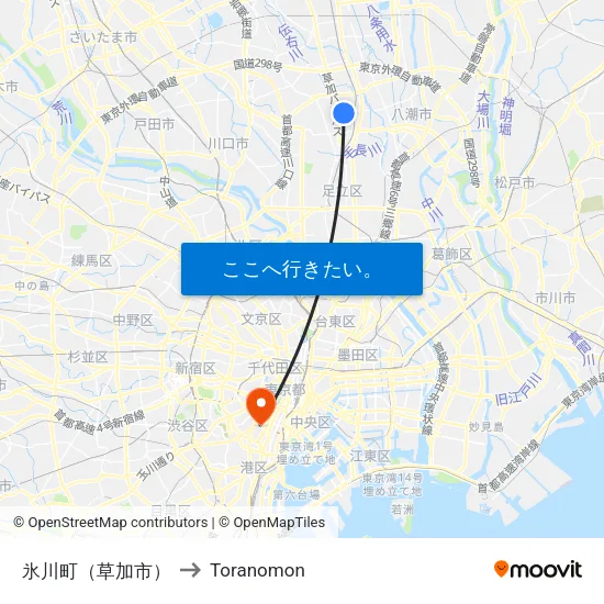 氷川町（草加市） to Toranomon map