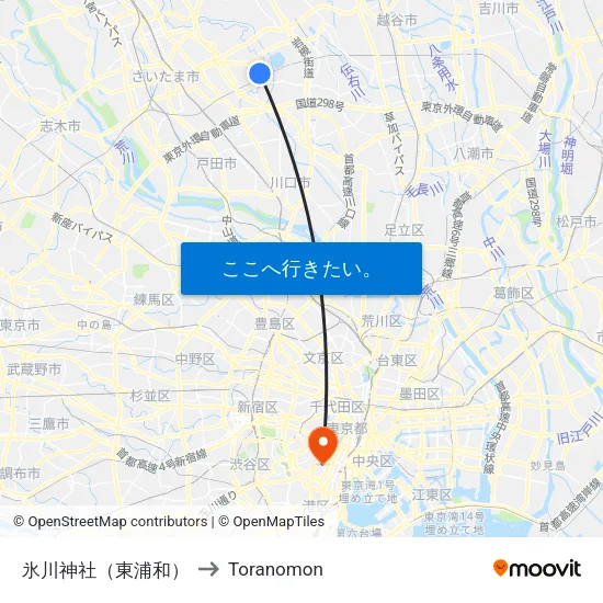 氷川神社（東浦和） to Toranomon map