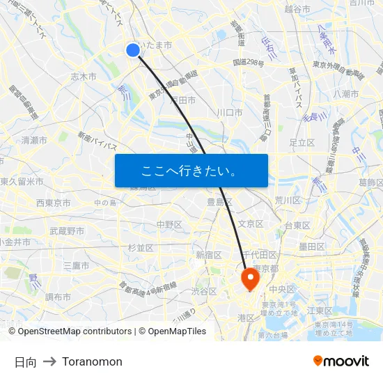 日向 to Toranomon map