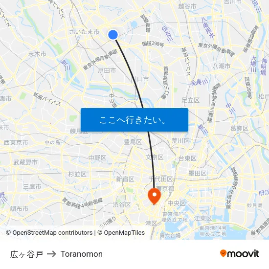 広ヶ谷戸 to Toranomon map