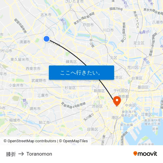 膝折 to Toranomon map
