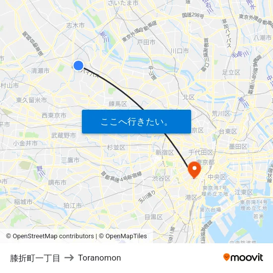 膝折町一丁目 to Toranomon map
