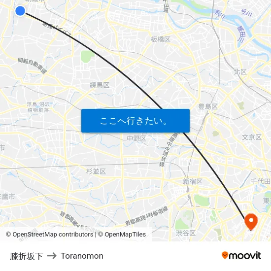 膝折坂下 to Toranomon map