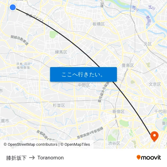 膝折坂下 to Toranomon map